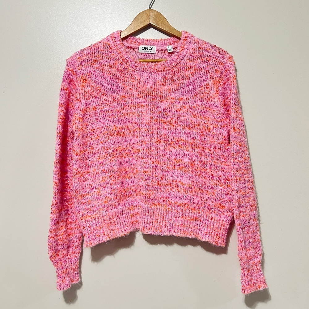 Bubblegum Pink & Orange Pullover Sweater Size Small Textured Knit Girlhoodcore